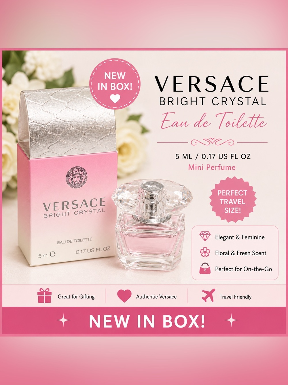 Versace Bright Crystal Mini Perfume 5ml Eau de Toilette NIB Travel Size